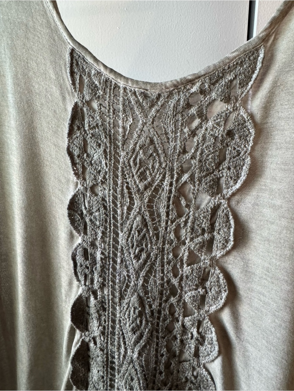 NWT Black Swan Sage Green Crochet Front Sheer Top Boho Hi-Low Hem Size Large